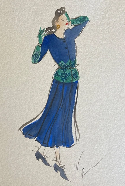 Fashion Nicole Pibeaut watercolor illustrator women circa 1980 France