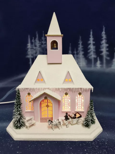 Lichterhaus Rosa Kirche mit Hochzeitskutsche LxBxH 40x18,5x38cm NEU Haus