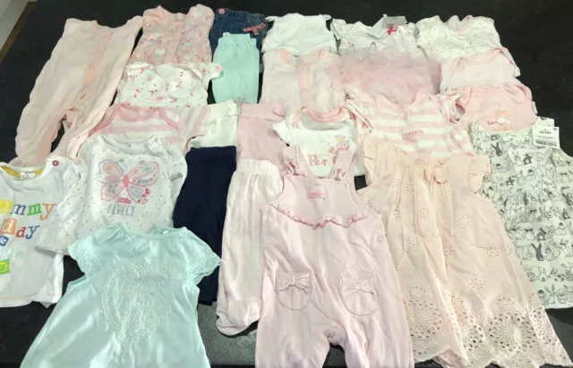 Large Bundle Of Baby Girls Clothes 0-3M Dresses Rompers Tops & Leggings 25 Items