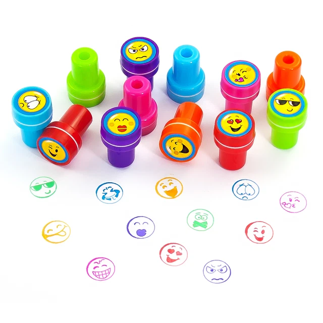 Stempelset Smiley 12 Stück - Kinder Stempel - Selbstfärbend -kreativer Spielspaß