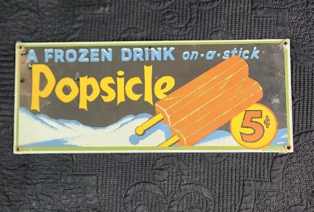 Popsicle 5 Cents 7" x 16" Thick Heavy Metal Sign Advertising Man Cave Garage