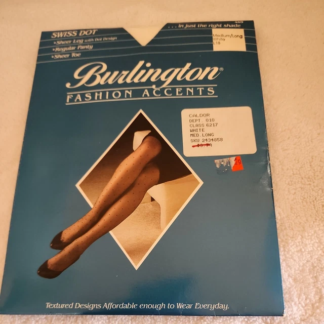 BURLINGTON FASHION ACCENTS Swiss Dot White Pantyhose Size Medium Long £