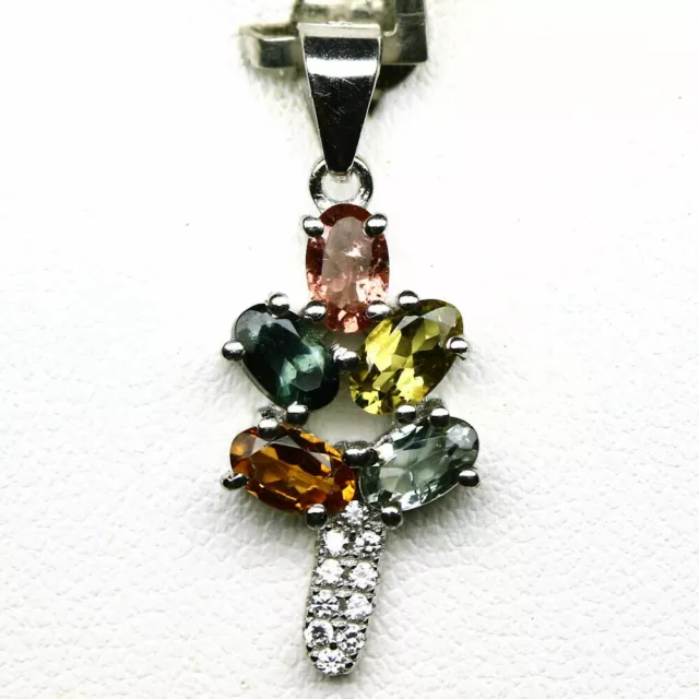 Shola Vrai Naturelle Multicolore Tourmaline Pendentif Argent Sterling N199