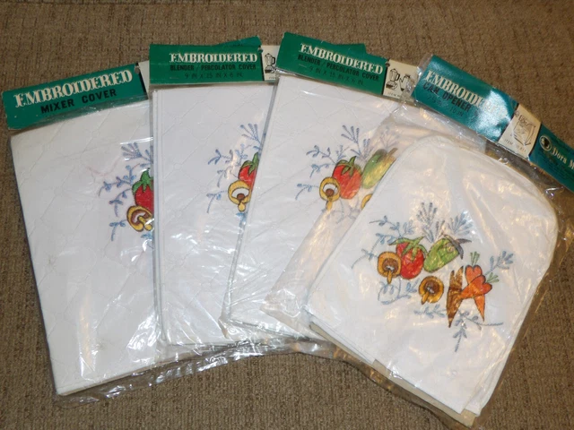 4 Vintage Dora May Fruit Embroidered Kitchen Cover Lot NOS Blender Toaster