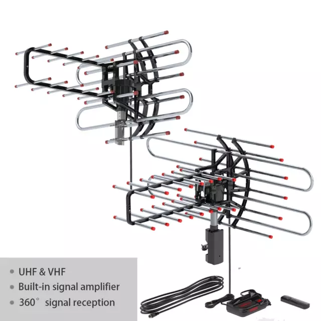 Outdoor Amplified HDTV 1080P Digital Antenna 360 Rotor HD TV UHF VHF FM 150Mile