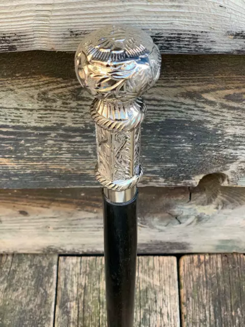 Swagger Walking Stick Cane Victorian Style Silver Nickel Top Knob Handle Cane