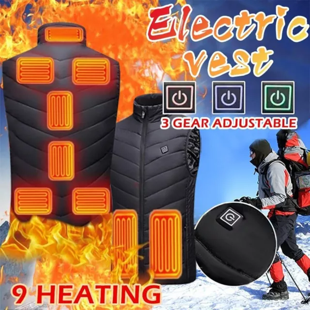 Men USB Electric Heated Vest Jacket 9 Zone Warm Up Heating Pad Cloth Body Warmer