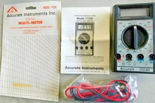 Ancien Stock Neuf Noir Numérique 5-Function Multimètre W/Positif & Câbles - Fast