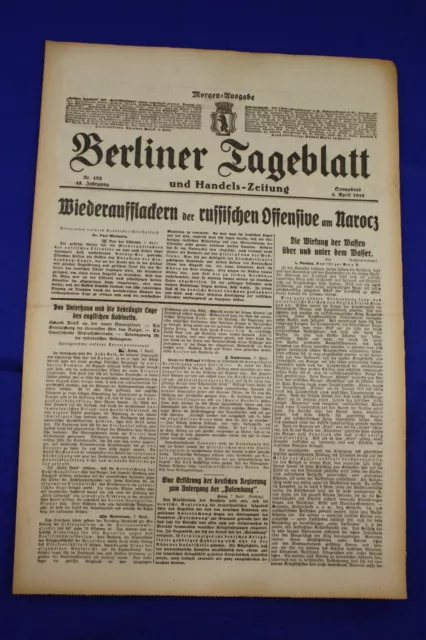 BERLINER TAGEBLATT (8.4.1916): Wiederaufflackern der russ. Offensive am Narocz