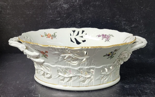 Royal Copenhagen Early 11 3/4" Wide Porcelain Hand Painted Handled Bowl