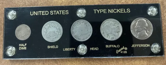 5 Cent Type Set in Capital Plastics Holder - 5 Coins 1872, 1869, 1909, 1937, ‘63