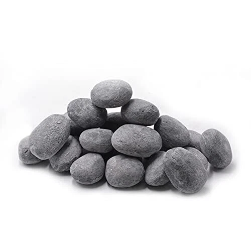 24 piedras de guijarros de fibra cerámica ligeras para fogata y chimenea gris