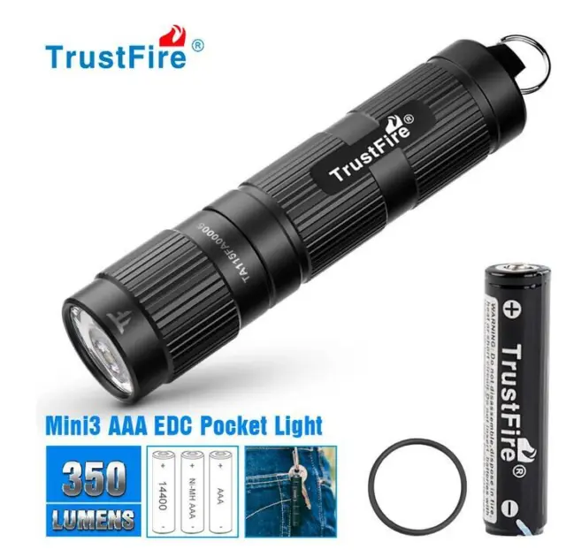 Trustfire Mini3 EDC LED 350 Lumens Keychian Flashlight AAA 10440 Torch