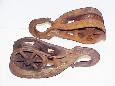 Pair (2) F.E. Myers & Bros Hay Barn Pulleys Ornate H 453 & 454