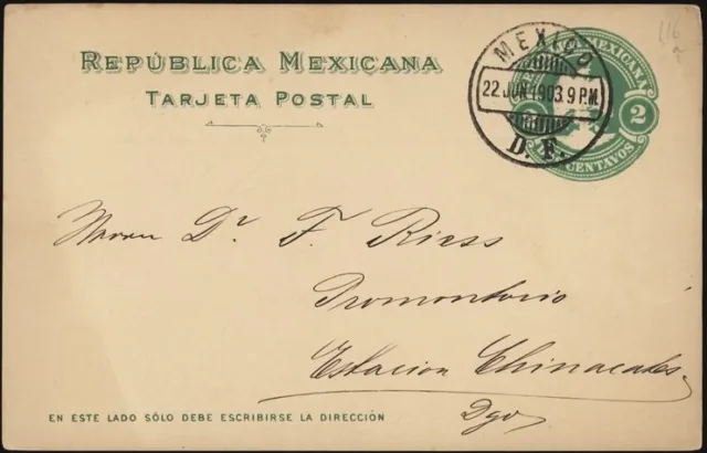 MEXICO, 1903. Post Card PC 114, Mexico City - Durango