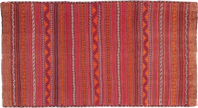 Antiker Kelim Afghan Soumakh Ghalmuri Teppich 240x140 Handgewebt Rot Streifen