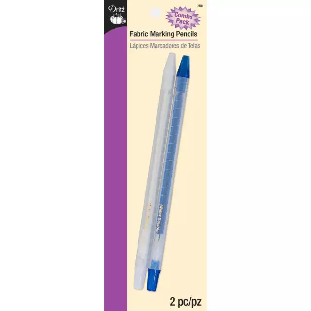 Dritz 758 Fabric Marking Pencils Water Soluble and Retractable 2Count White Blue