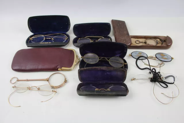 Spectacles Glasses Antique Vintage Assorted Inc Cases, Lorgnette, Metal Joblot