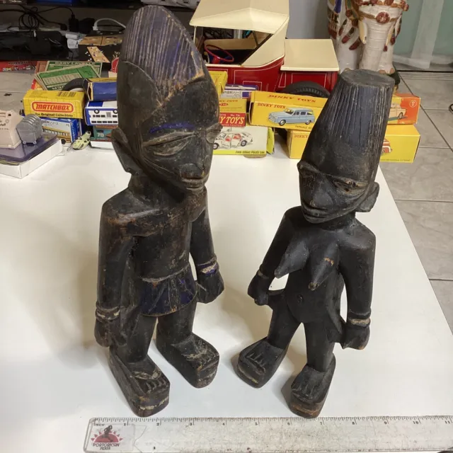 Yoruba Onile African Lukumi Religion Primitive Figures Carved Wood Tribal Art