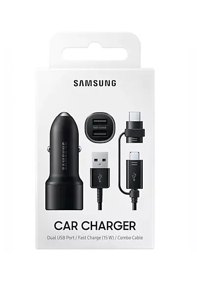 Double Chargeur Voiture 30W (15+15W) pour Samsung avec Câble USB A/Micro