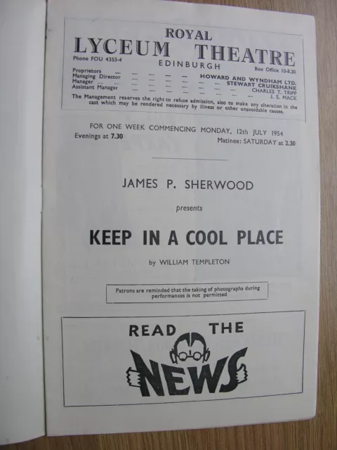 1954 KEEP IN A COOL PLACE Templeton Roger Livesey Jean Cadell Hy Hazell Edinburg