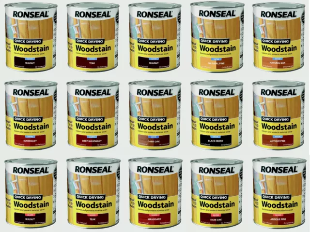 Ronseal - Quick Drying Wood stain Satin Rainproof  250ml / 750ml - All Colours