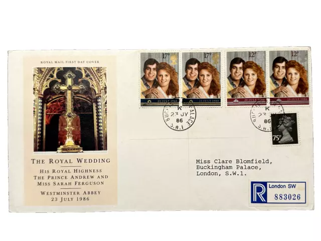 Royal Wedding  First Day Cover Prince Andrew & Sarah Buckingham Palace Postmark