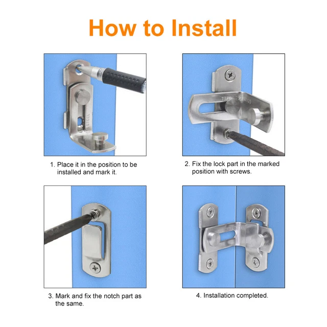 90° Barn Door Latch Flip Sliding Room Door Lock Anti-Theft Security Hook Latch 3