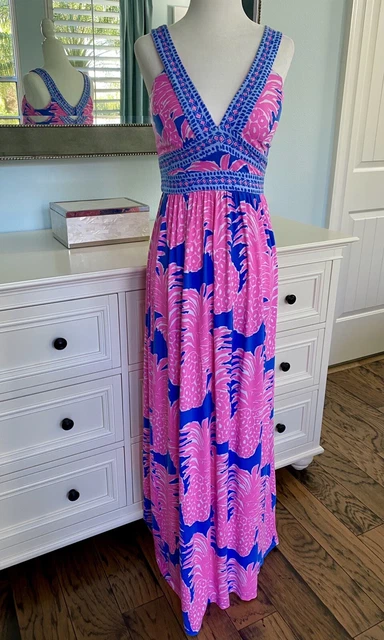 EUC LILLY PULITZER Taryn Maxi Dress Little Flamenco Pink Blue Pineapples  Size 00 $79.99 - PicClick