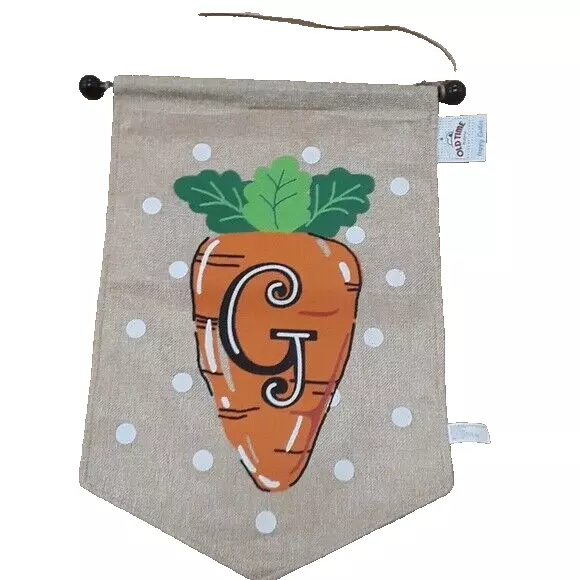 Spring Easter "G" Monogram Carrot Burlap House Flag with Pole NEW