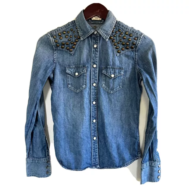 Denim Supply Ralph Lauren Womens Studded Western Denim Snap Shirt XS