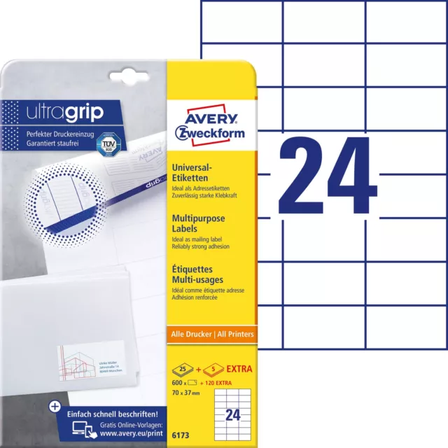 Avery Zweckform Universal Labels 70 x 37 mm for All A4 Printing White white 600