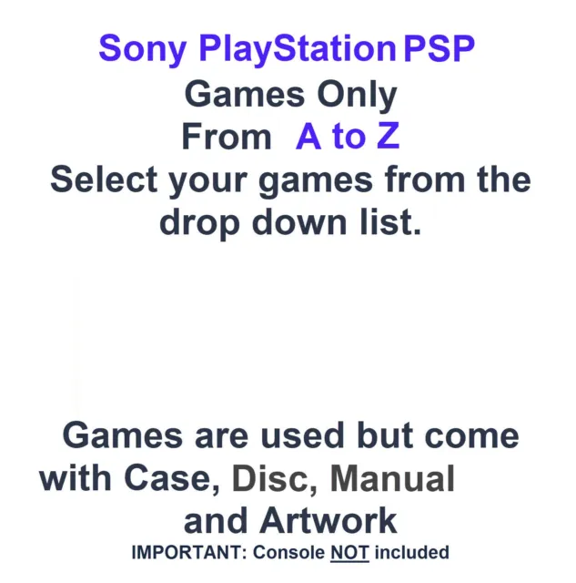Sony PlayStation PSP Games - Choose Games from the Drop-Down 0 to 9, A to Z List