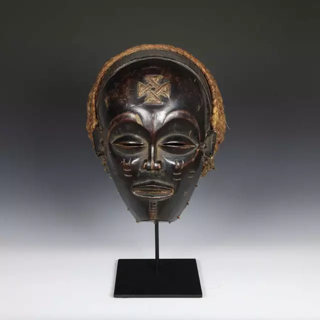 Vintage African Chokwe Mask Mukanda Wood Fiber Angola South Africa Mid-20Th C.