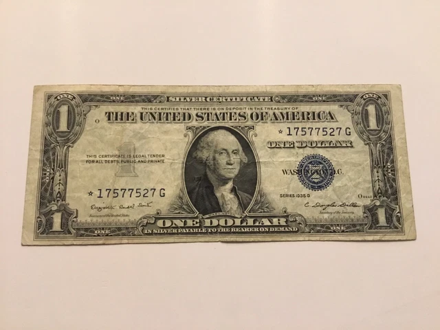 Vintage Star 1935-G One Dollar Bill $1 Silver Certificate Blue Seal Washington 2