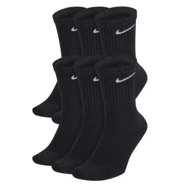 3 or 6 Pack Nike Cotton Men Women Unisex Crew Socks Black/White - S M L XL 3