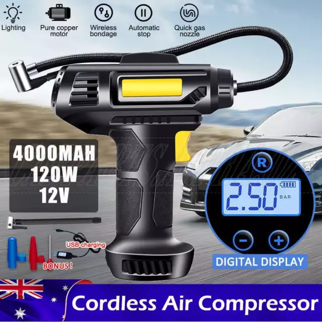 Automatic Cordless Car Tyre Inflator Handheld LCD Digital Air Compressor Pump OZ