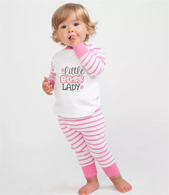 Set Pigiami Rosa Bambine Little Boss Lady Maniche Lunghe Costumi da Notte Bambino da 6M a 4Anni