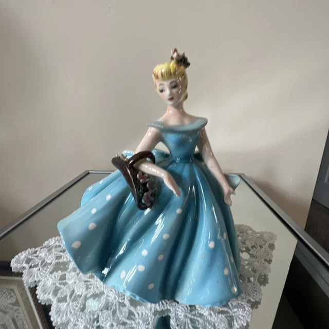 VINTAGE LEFTON SOUTHERN Belle Lady Figurine Planter Holder Blue Gown