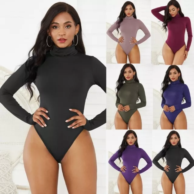 cllios Women's Sexy Solid Zipper Long Sleeve Bodysuit Blouse Top Jumpsuit  Rompers Club Outfits 