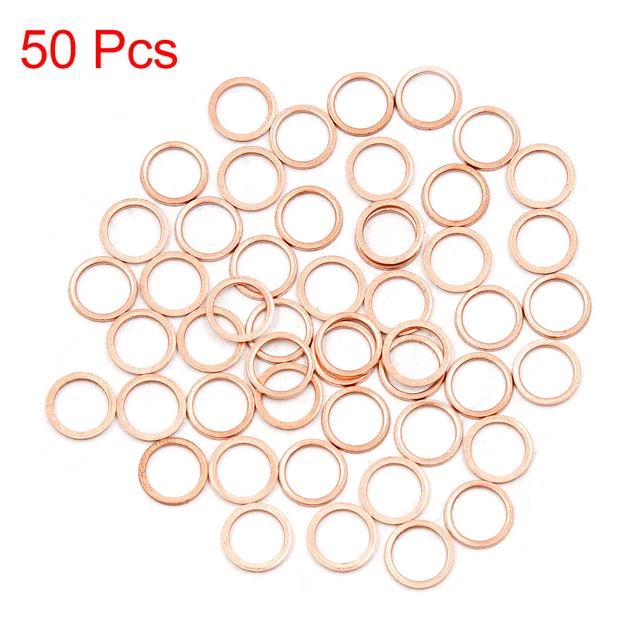 50 Pcs 8mm Inner Diameter Copper Washers Flat Sealing Gasket Rings for Car