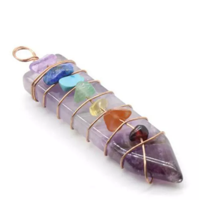 Natural Gems Crystal Quartz 7 Chakra Sword Healing Point Reiki Pendant Pendulum