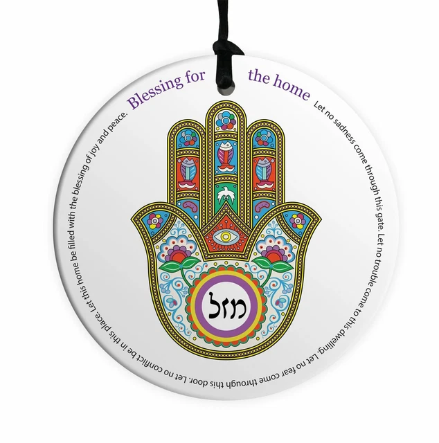 Inglés Hogar Bendición 10CM Cerámico Colgante de Pared Suerte Hamsa Kaballah