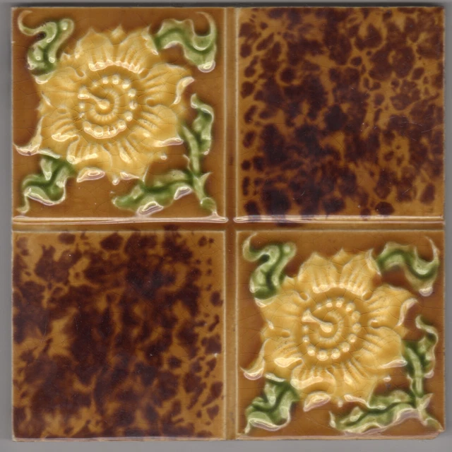 Henry Richards - c1905 - Yellow Passion Flowers - Antique Majolica Tiles