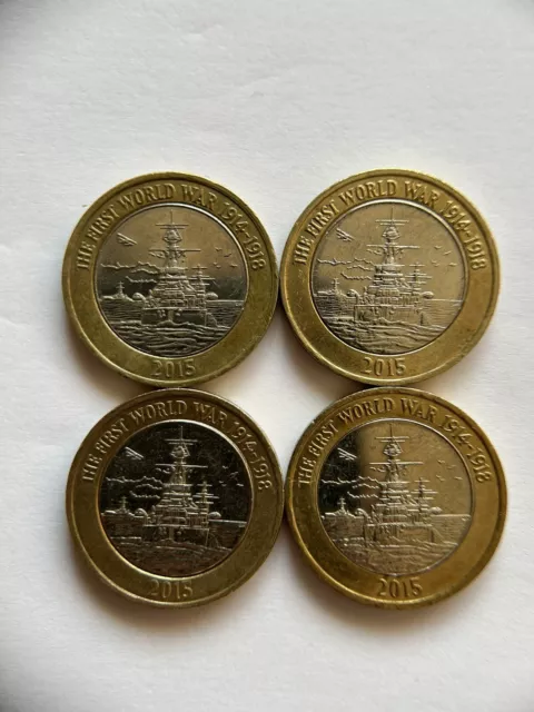 Four £2 Two Pound Coins 2015 The First World War Royal Navy HMS Belfast