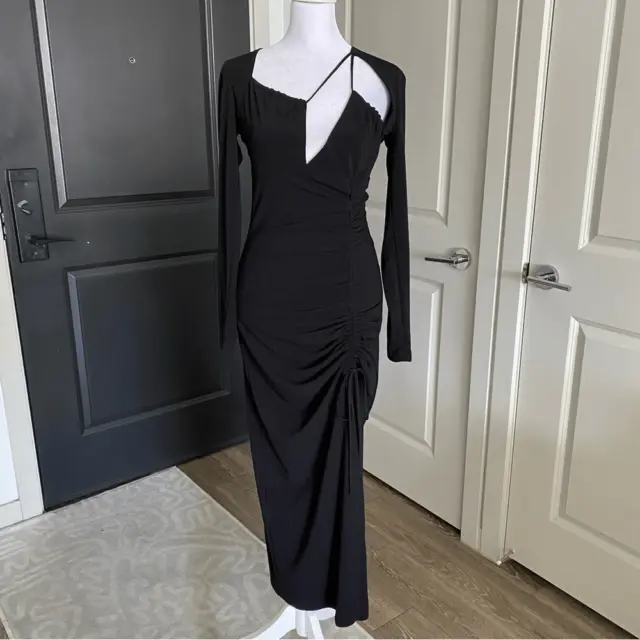 NWT Zara Black Cutout Long Sleeve Maxi Dress with Side Slit Size M