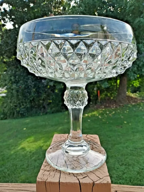 Indiana Glass Clear Diamond Point Compote/Berry/Candy Tall Footed Bowl