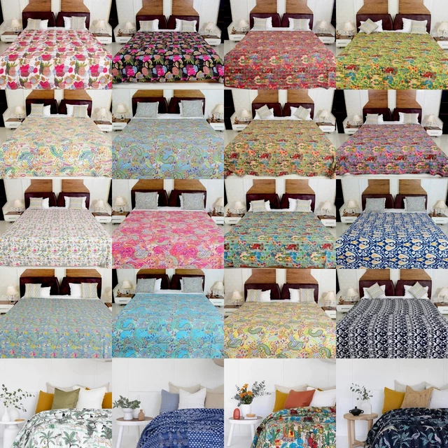 Couette Kantha Indienne Faite Main à Imprimé Floral Couvre Lit Kantha