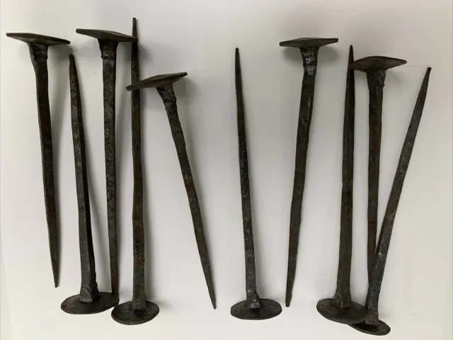 Lot of 10 Hand-Forged Wrought Iron Spikes/Nails (160 mm/6 inches)