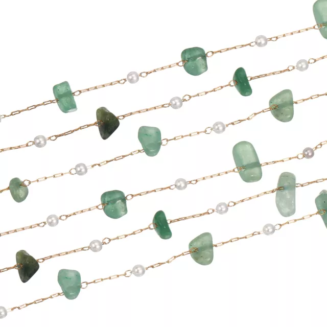 1Pcs 1 Yards Crystal Gemstone Brass Chain Necklace Chains Bulk (Green)